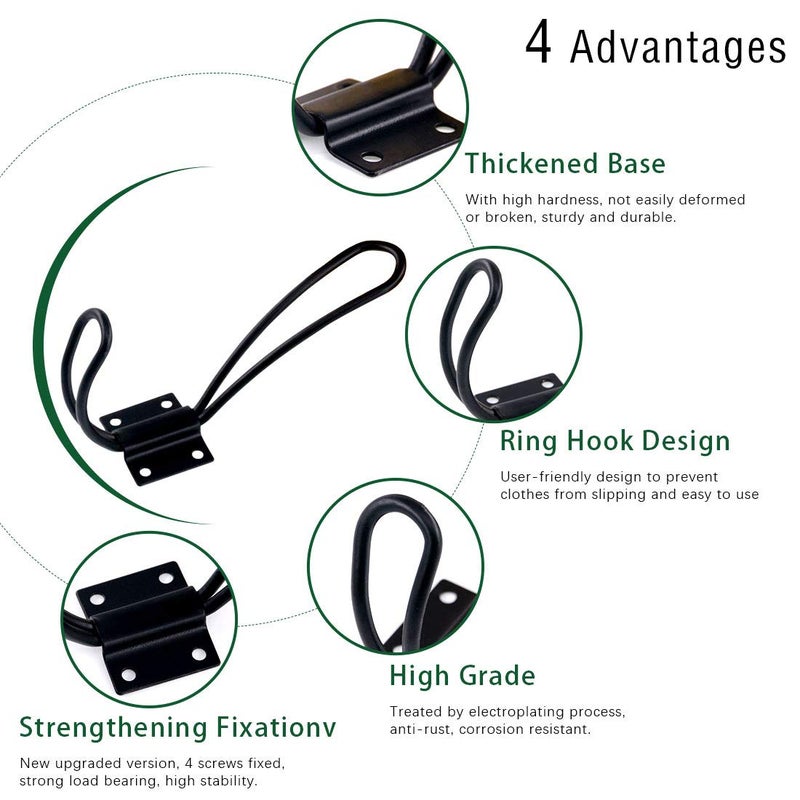 Keadic 12 Pack Heavy Duty Rustic Black Coat Hooks Kit with Screws and Expansion Screws Included, Wall Mounted Coat Hanger | Double Vintage Wall Hooks for Hanging Look (Black - 12 Pack) - Image 3